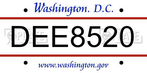 DEE8520 District Of Columbia License Plate