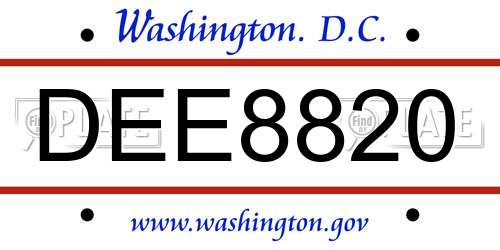 DEE8820 District Of Columbia License Plate