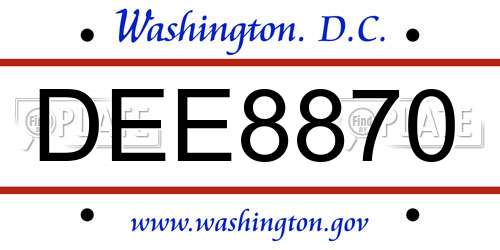 DEE8870 District Of Columbia License Plate