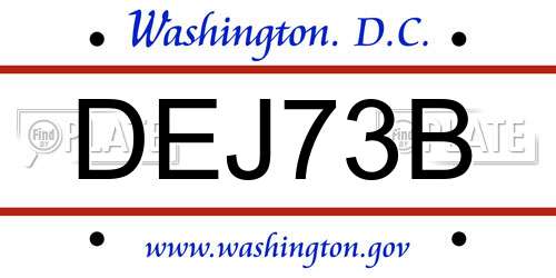 DEJ73B District Of Columbia License Plate