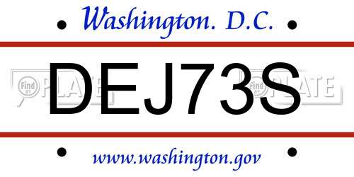 DEJ73S District Of Columbia License Plate