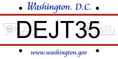 DEJT35 District Of Columbia License Plate