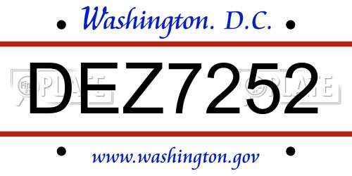 DEZ7252 District Of Columbia License Plate