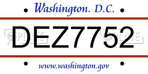 DEZ7752 District Of Columbia License Plate