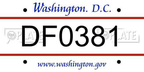 DF0381 District Of Columbia License Plate