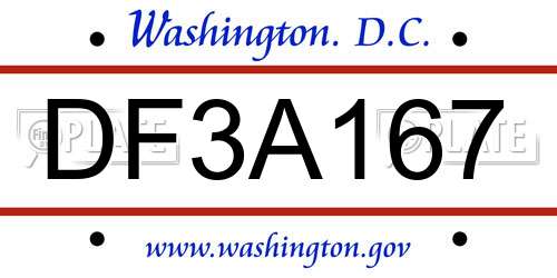 DF3A167 District Of Columbia License Plate