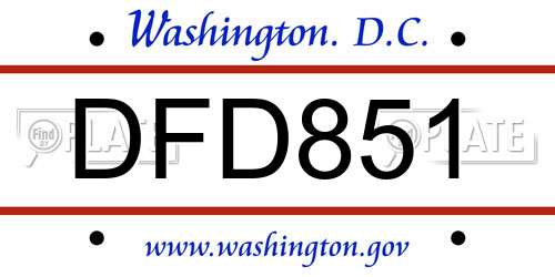 DFD851 District Of Columbia License Plate