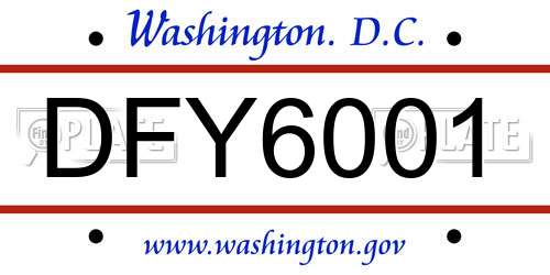 DFY6001 District Of Columbia License Plate