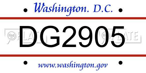 DG2905 District Of Columbia License Plate