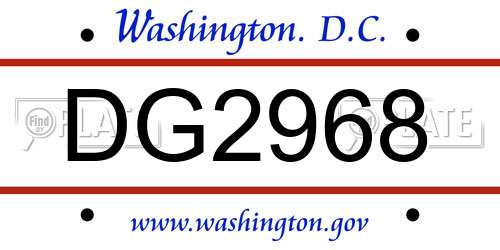 DG2968 District Of Columbia License Plate