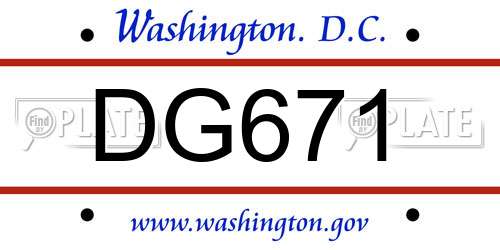 DG671 District Of Columbia License Plate