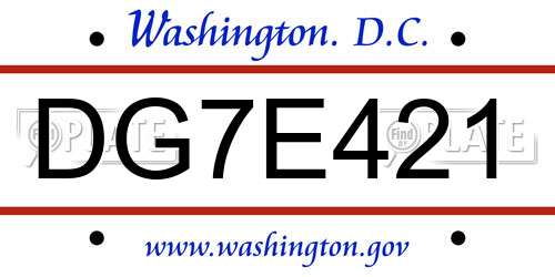 DG7E421 District Of Columbia License Plate