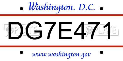 DG7E471 District Of Columbia License Plate