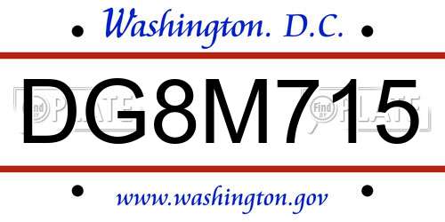 DG8M715 District Of Columbia License Plate