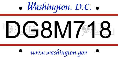DG8M718 District Of Columbia License Plate