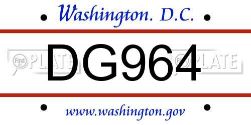 DG964 District Of Columbia License Plate