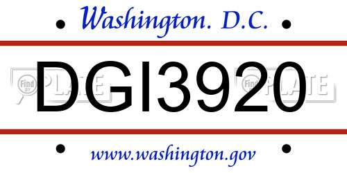 DGI3920 District Of Columbia License Plate