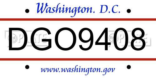 DGO9408 District Of Columbia License Plate