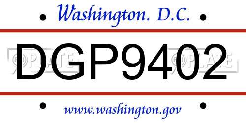 DGP9402 District Of Columbia License Plate
