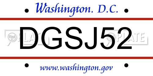 DGSJ52 District Of Columbia License Plate
