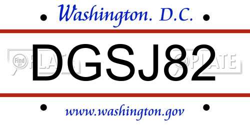 DGSJ82 District Of Columbia License Plate