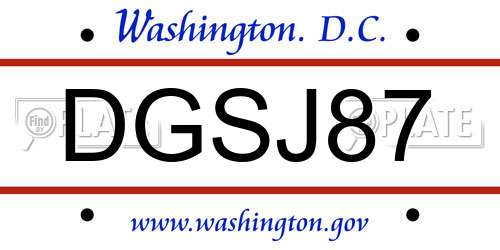 DGSJ87 District Of Columbia License Plate