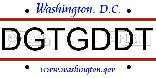 DGTGDDT District Of Columbia License Plate