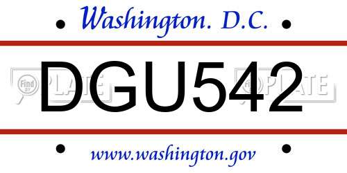 DGU542 District Of Columbia License Plate