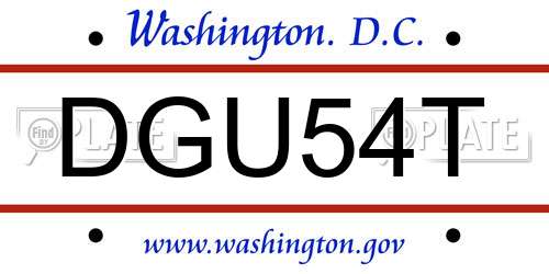 DGU54T District Of Columbia License Plate