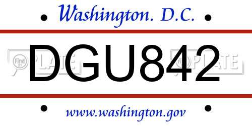 DGU842 District Of Columbia License Plate