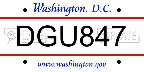 DGU847 District Of Columbia License Plate