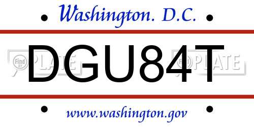 DGU84T District Of Columbia License Plate