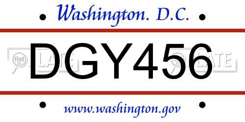 DGY456 District Of Columbia License Plate