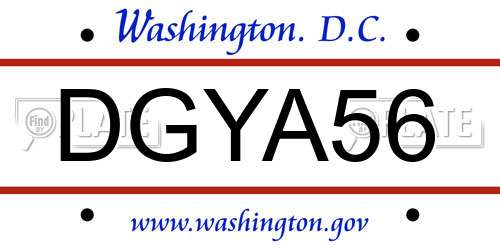 DGYA56 District Of Columbia License Plate