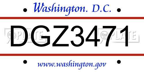 DGZ3471 District Of Columbia License Plate