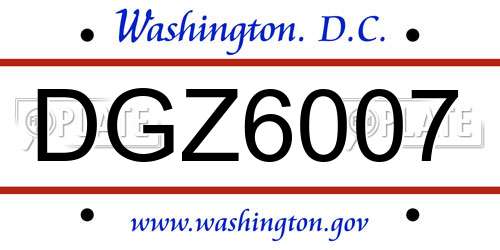 DGZ6007 District Of Columbia License Plate