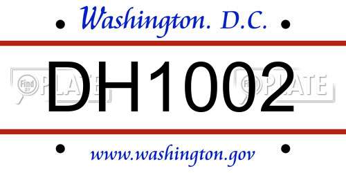 DH1002 District Of Columbia License Plate