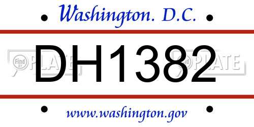 DH1382 District Of Columbia License Plate