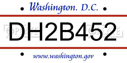 DH2B452 District Of Columbia License Plate