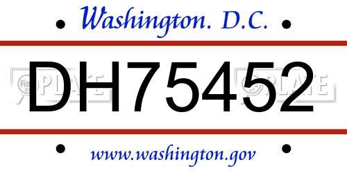 DH75452 District Of Columbia License Plate