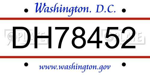 DH78452 District Of Columbia License Plate
