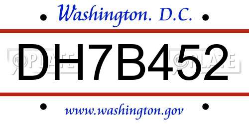 DH7B452 District Of Columbia License Plate
