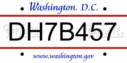 DH7B457 District Of Columbia License Plate