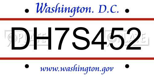 DH7S452 District Of Columbia License Plate