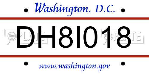 DH8I018 District Of Columbia License Plate