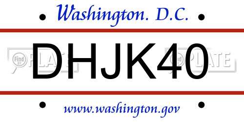 DHJK40 District Of Columbia License Plate