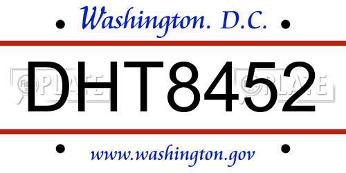 DHT8452 District Of Columbia License Plate