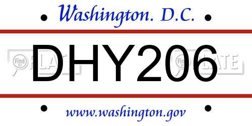 DHY206 District Of Columbia License Plate