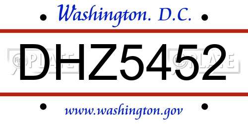 DHZ5452 District Of Columbia License Plate