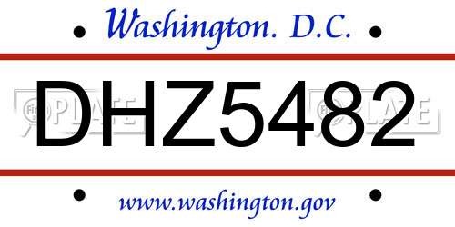 DHZ5482 District Of Columbia License Plate